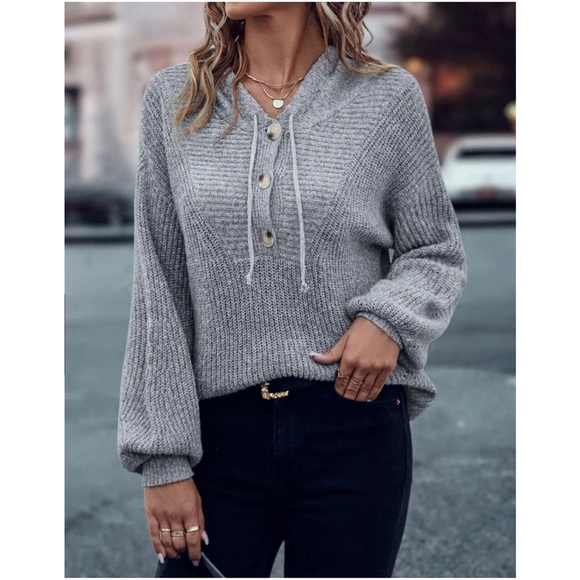 Cozy Button Hoodie Oversized Sweater Top - Picture 3 of 10